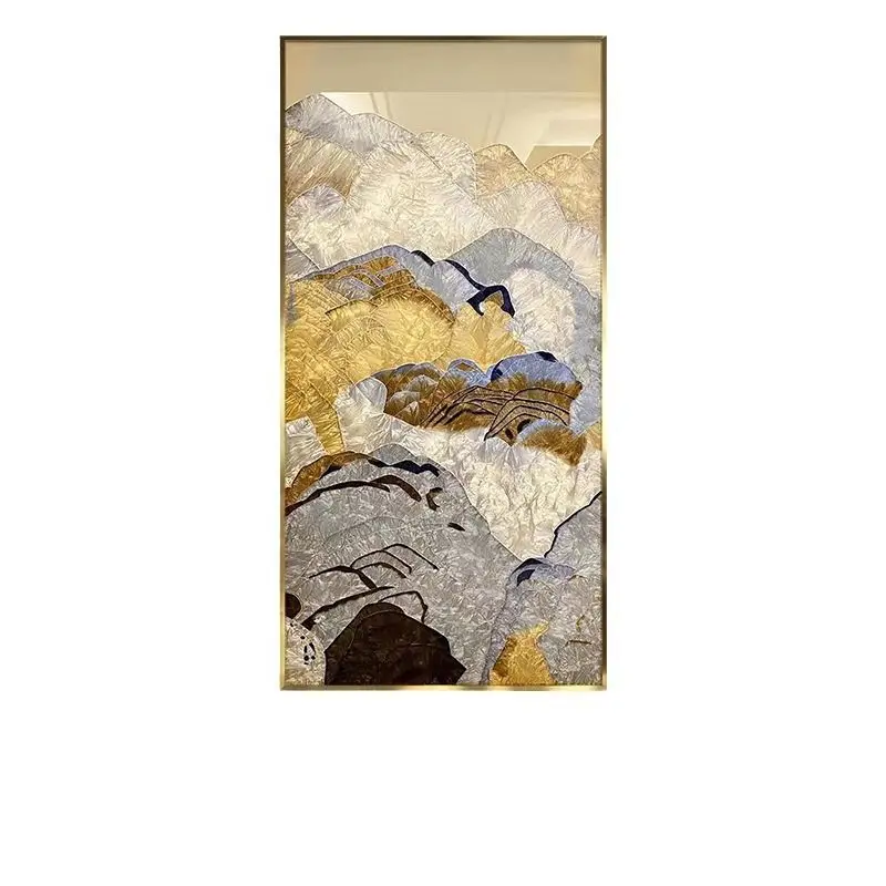 

Hand-painted enamel painting Modern three-dimensional entrance foyer Light luxury hanging painting Rizhao Mountain art glass