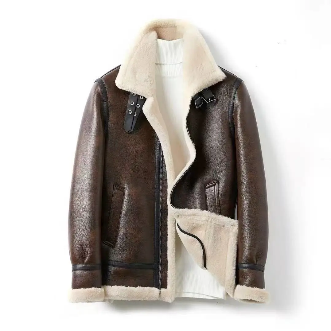 Thickened Fleece Warm Short Jacket Men's Large Size Leather Coat Stand Collar Casual Style Bamboo Charcoal Fiber Winter Outer...