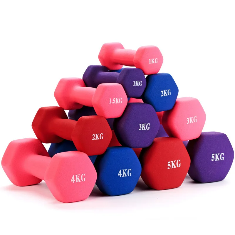 Custom Logo Home Use Fitness Gym Weight Hex Equipment Rubber 1kg 5kg Man Women Pink Dumbbell