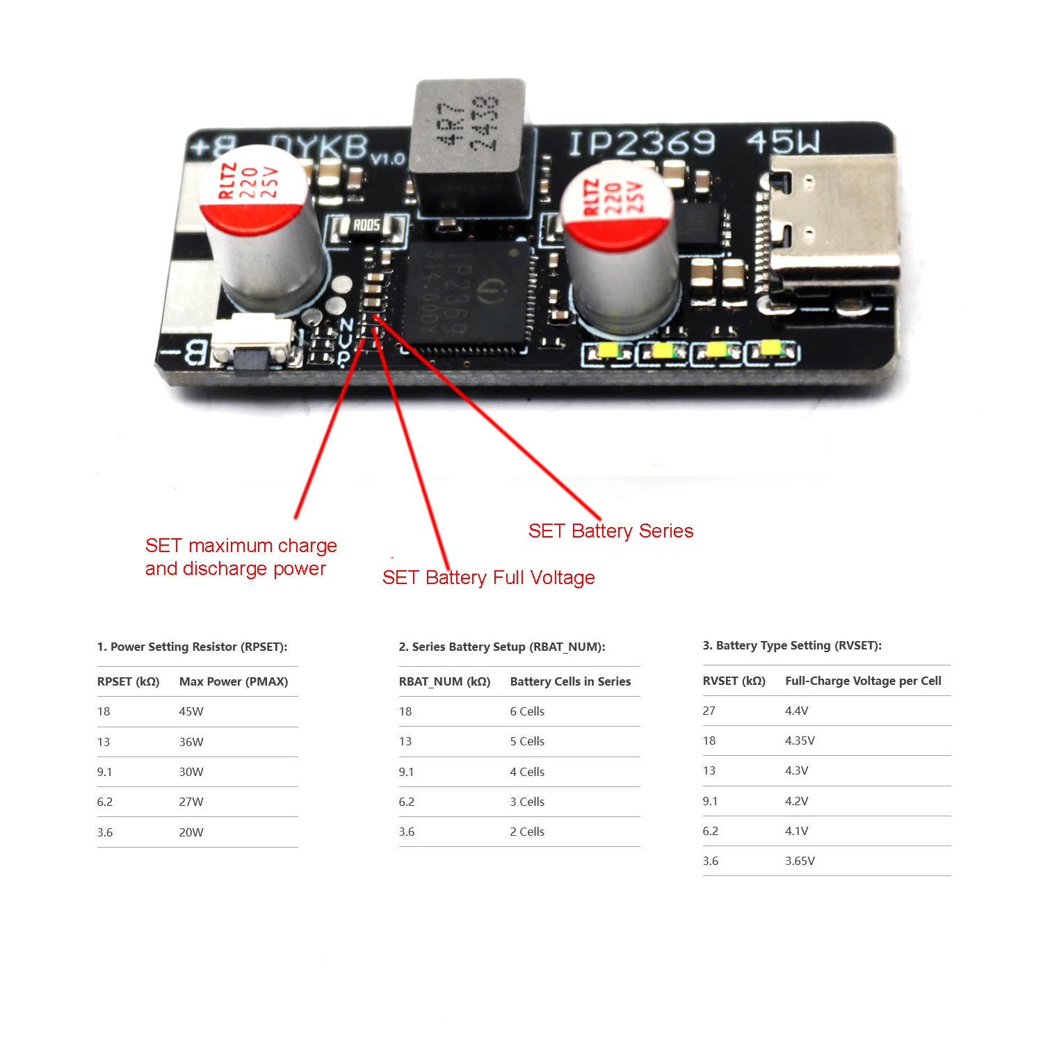 45W IP2369 2S 3S 4S 5S 6S lithium battery Charger Discharger module Li-ion/LiFePO4 Batteries Charger TYPE-C USB PD Fast Charging