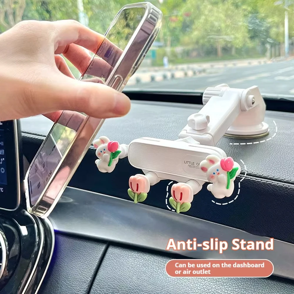 

Car Cartoon Phone Holder Navigation Creative Air Vent Suction Cup Mount Stand Rotating Gravity Support Multi-Function Bracket