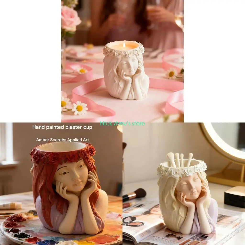 

E15E Girl Shaped Silicone Planter Mold Flowerpot Molds for Crafts Resin Cement