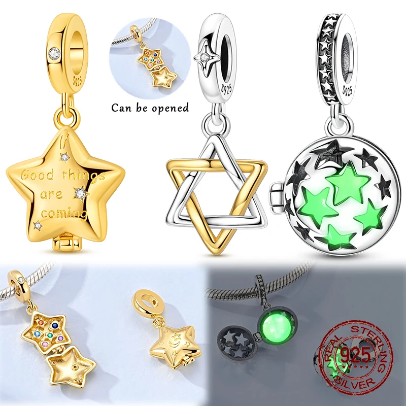 

Серебряные подвески-звездочки 925 пробы, открывающиеся, светящиеся в темноте, бусины-глобусы в форме звезды, подходят для браслетов, украшения своими руками, подарок для женщин и девушек