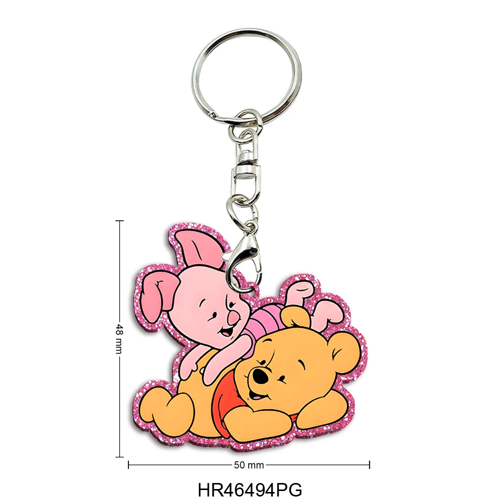 

Winnie The Pooh Bear Cartoon Pink Chunky Glitter Acrylic Keychain Photo Trinket Printing Design Game Keychains Bag Pendants