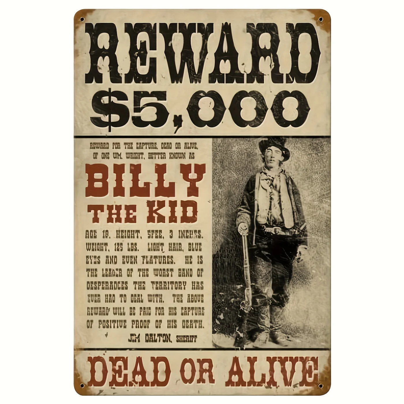 Billy Kidd Vintage Wall Mural: $5, 000 Bounty Dead or Alive - Antique Tinplate Sign  for Living Room, Coffee Bar, Home Decor, En