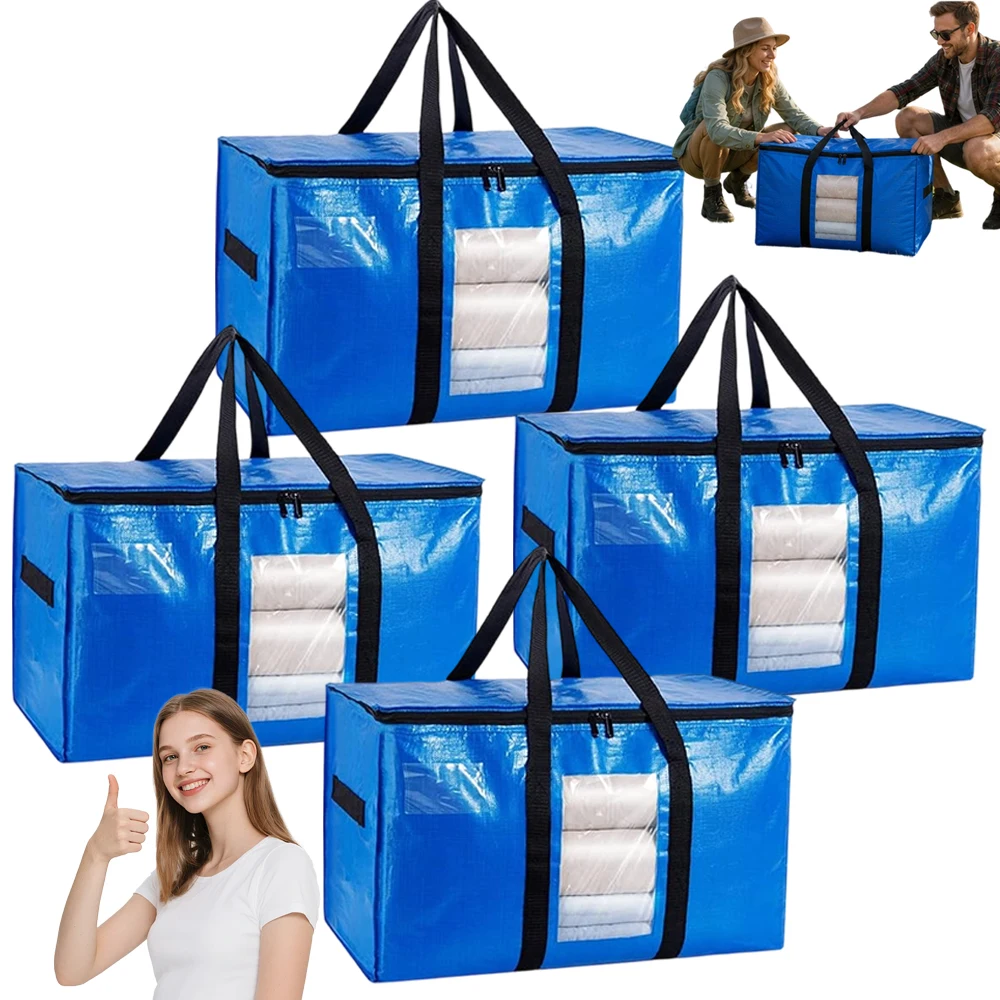 4er-Pack Kleideraufbewahrungstaschen, perfekt für Reisen, Haushaltsorganisation und Umzüge. Verfügt über verstärkte Griffe, einen faltbaren wasserdichten Reißverschluss und ist geeignet für Kleidung,