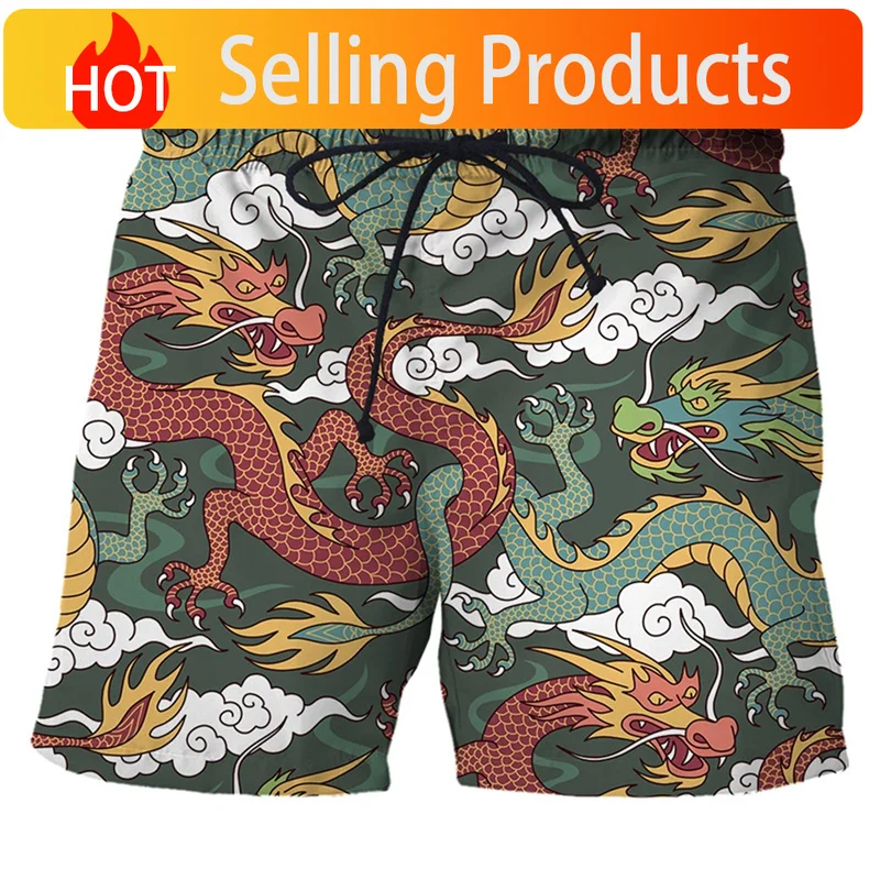 Chinese Dragon 3d Print Swim Trunks For Men Hawaiian Beach Shorts Loose Quick Dry Surf Board Shorts Swimwear Street Short Pants