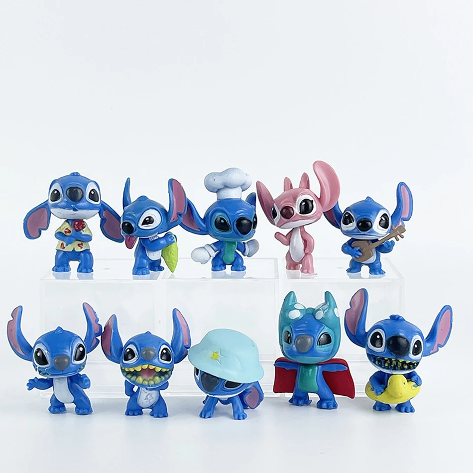 10Pcs/Set Cartoon Anime Lilo & Stitch Angel Action Figure Model Desktop Ornament Collection Birthday Cake Decoration Kids Toys