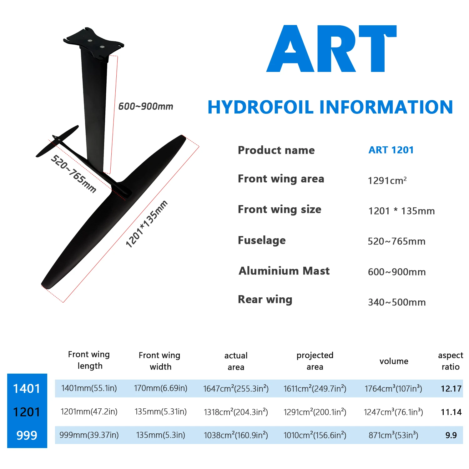 ART Pro 1201 aluminum Mast sup downwind Wing Efoil Surfing Board Parawing wind Surfboard For Pumping Kitesurf Foil Hydrofoil