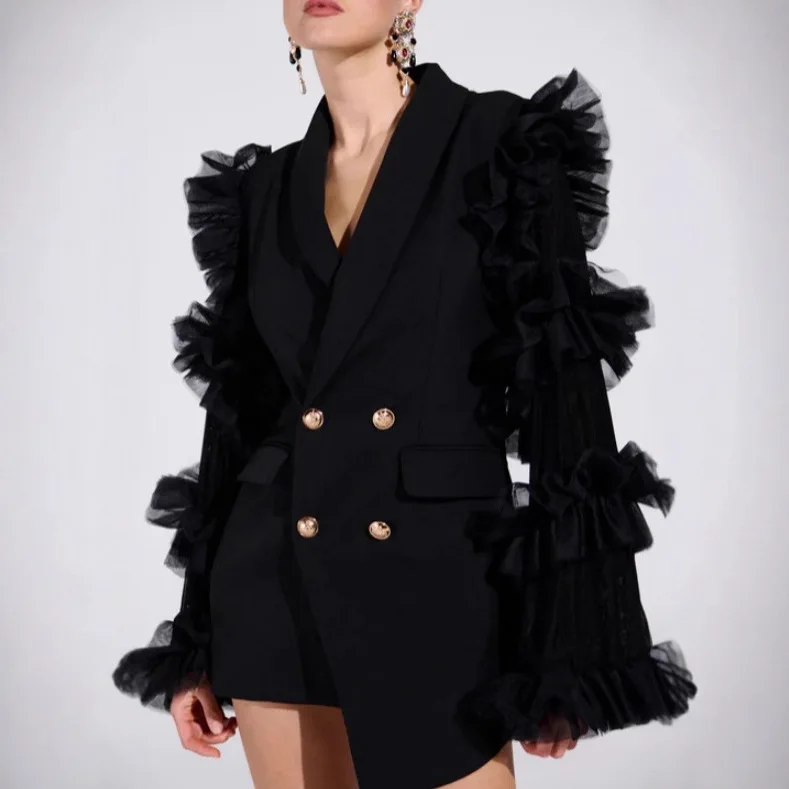 

Women's 25 Autumn New Slim-fit Three-dimensional Design Heavy Industry Waist Temperament Medium and Long Suit Dress