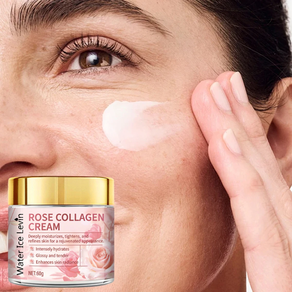 Rose Collagen Face Cream 60g with Hyaluronic Acid & Vitamin C - Moisturizing Firming Cream for Glowing, Smooth & Radiant Skin