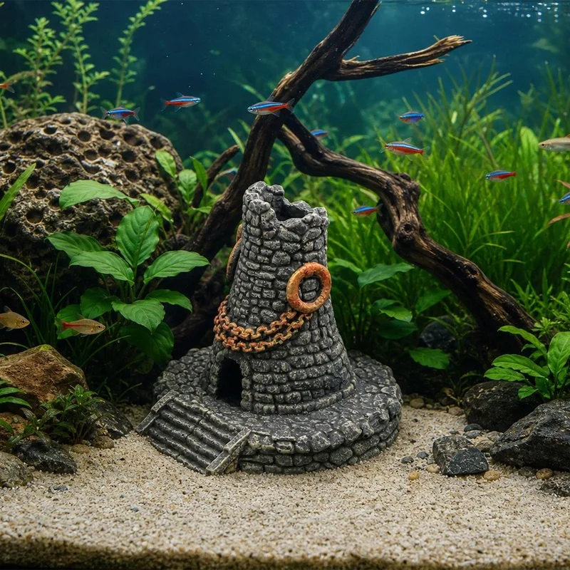 Resin Aquarium Altar Building Ornament Fish Tank Decor with Air Bubble Stone Oxygen Aeration Decor for Fish Tank Landscape