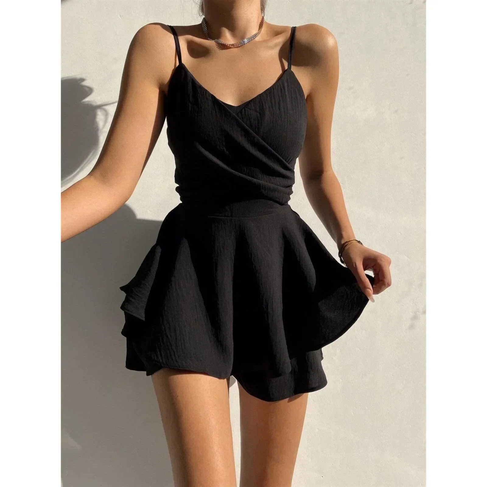 

Summer Dresses Sexy Outfits 2024 Plus Size Solid Color Suspender Sexy Summer Dresses Female Vintage Casual Beach Dresses