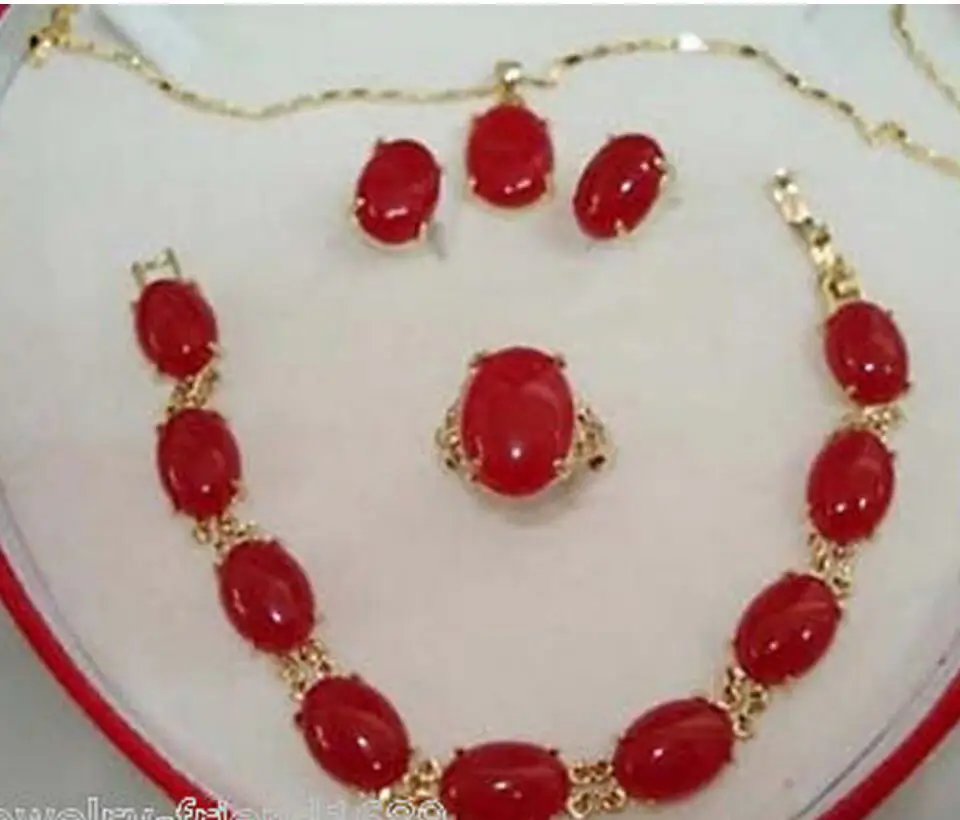 

Fashion jewelry Red Natural stone Bracelet earring Pendant Necklace Set For Women watch wholesale