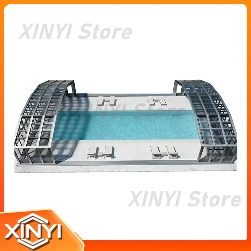 Modern DIY Design Automatic Enclosed Swimming Pool Cover with Flat Polygonal Roof for Backyard Patio Outdoor Inground P