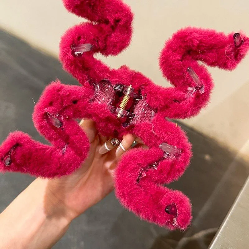 1/6pcs Solid color Plush M-shaped large Hair Clip claw for Woman Elegant  Shark Clip Fashion Girl ponytail clip hair accessories