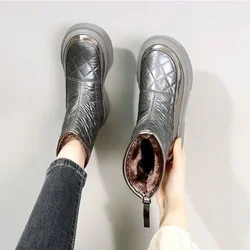 Woman Shoes Round Toe Suede Leather Black Snow Boots for Women Platform Chunky Designer Luxury on Promotion Chic and Elegant 39