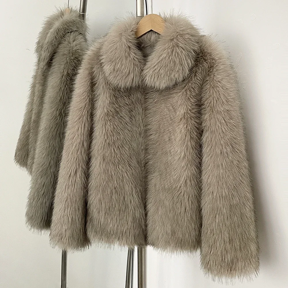 

OFTBUY Fur Coat Eco-friendly Autumn Faux Fox Fur Jacket Women Winter Warm Fake Female Long Sleeve Fur Overcoat Artificial