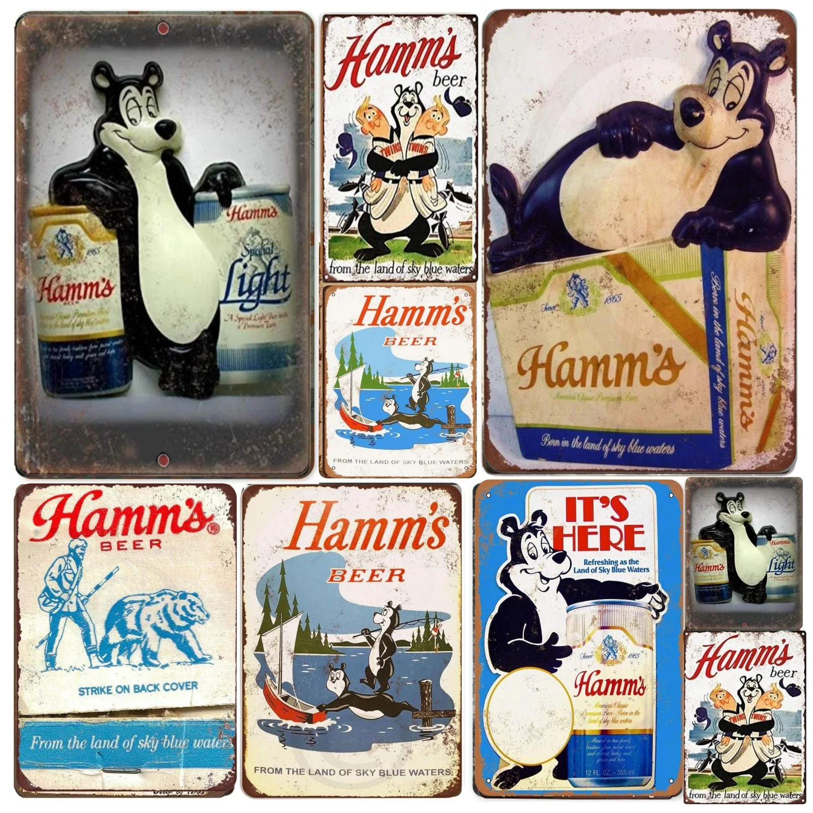 Custom Vintage Kraze 1956 Hamms Beer Bears Fishing Reproduction Cafe Bar Decor Metal Sign