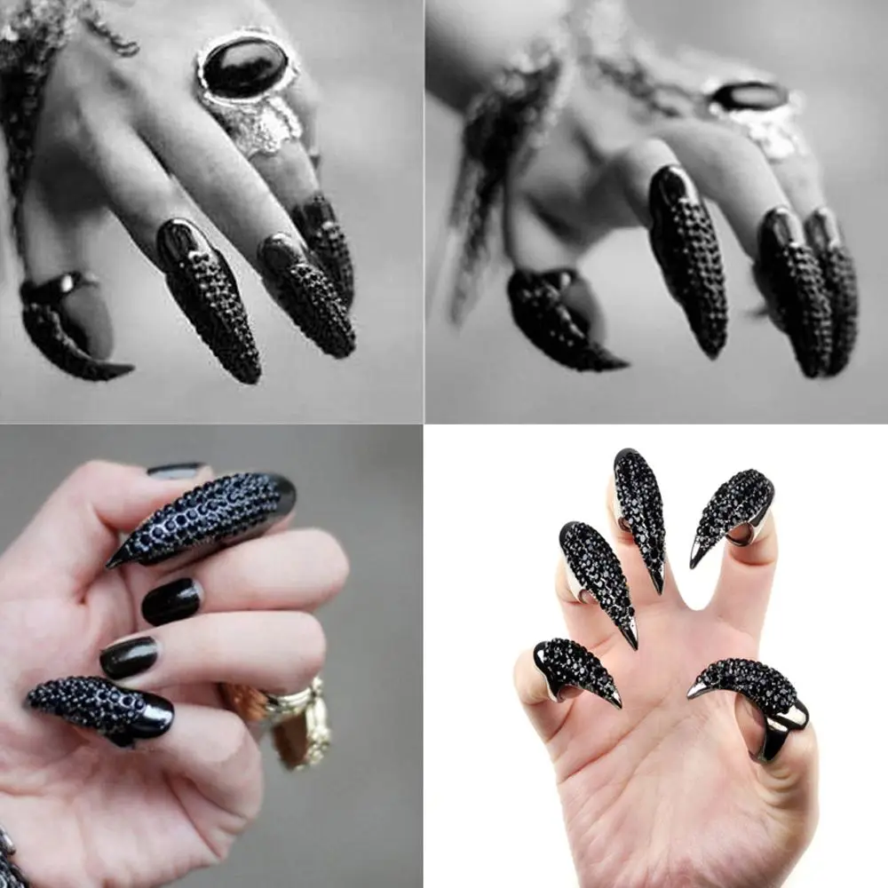 Punk Jewelry Cool Rock New Brand Eagle Claw Hook Ring Finger Nail Exquisite Gothic Punk Crystal Rhinestones