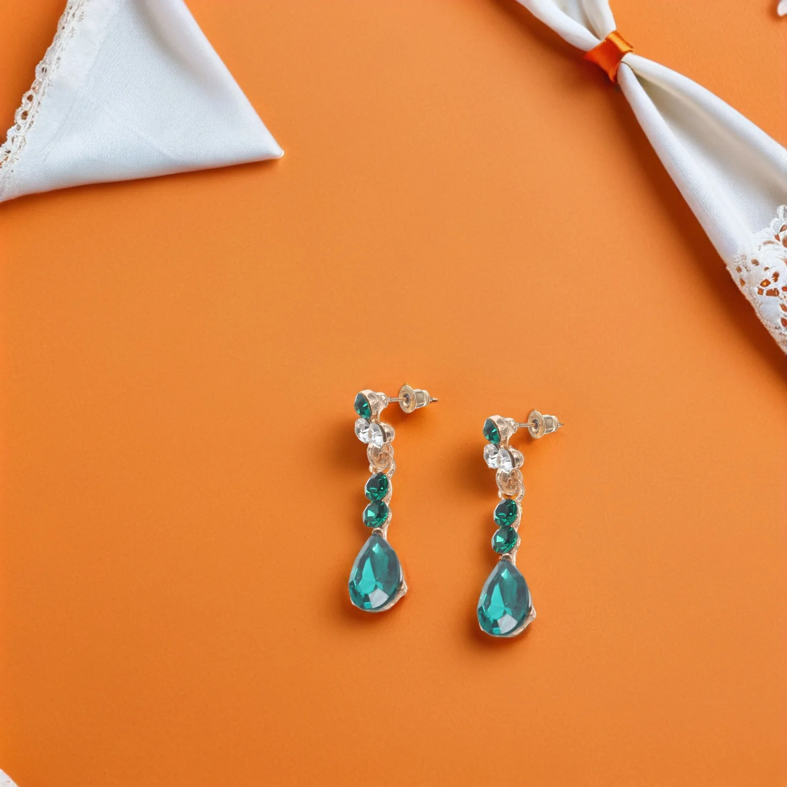 

1 set 1 Set Earring Set For Women Necklace Earring Women Fashion Rhinestone Jewelry Bride Wedding Party Accessories Gift Green