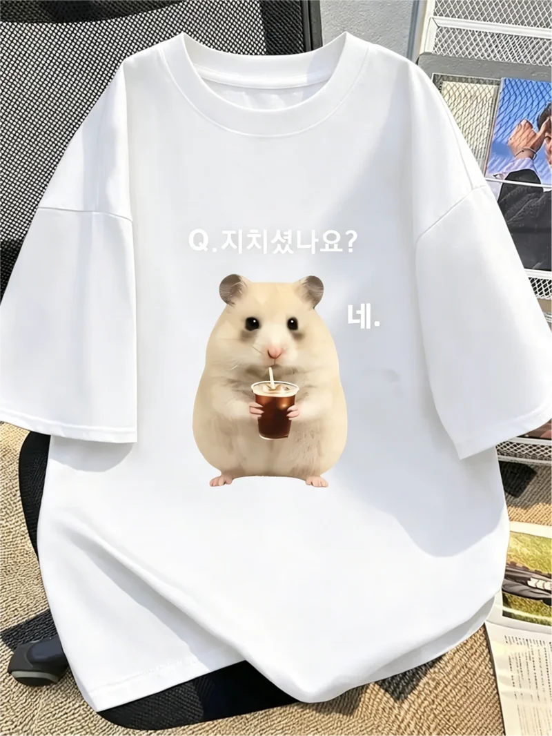 Cute Peace Hamster Funny Meme T Shirt Women Retro Fashion Short Sleeve T-shirts Tops Casual T-shirt Aesthetic Clothes Harajuku