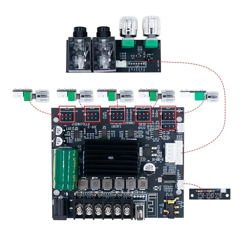 ZK-MT21S 50W * 2 + 100W amplifier board 2.1 channel TPA3116D2 with dual microphone echo subwoofer output