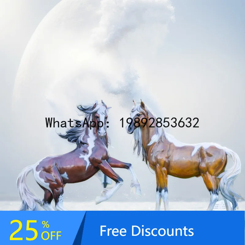 LYY Carriage Outdoor Fiberglass Realistic Horse Running Sculpture Park Forest Landscape White Dragon Horse Mall Ornament