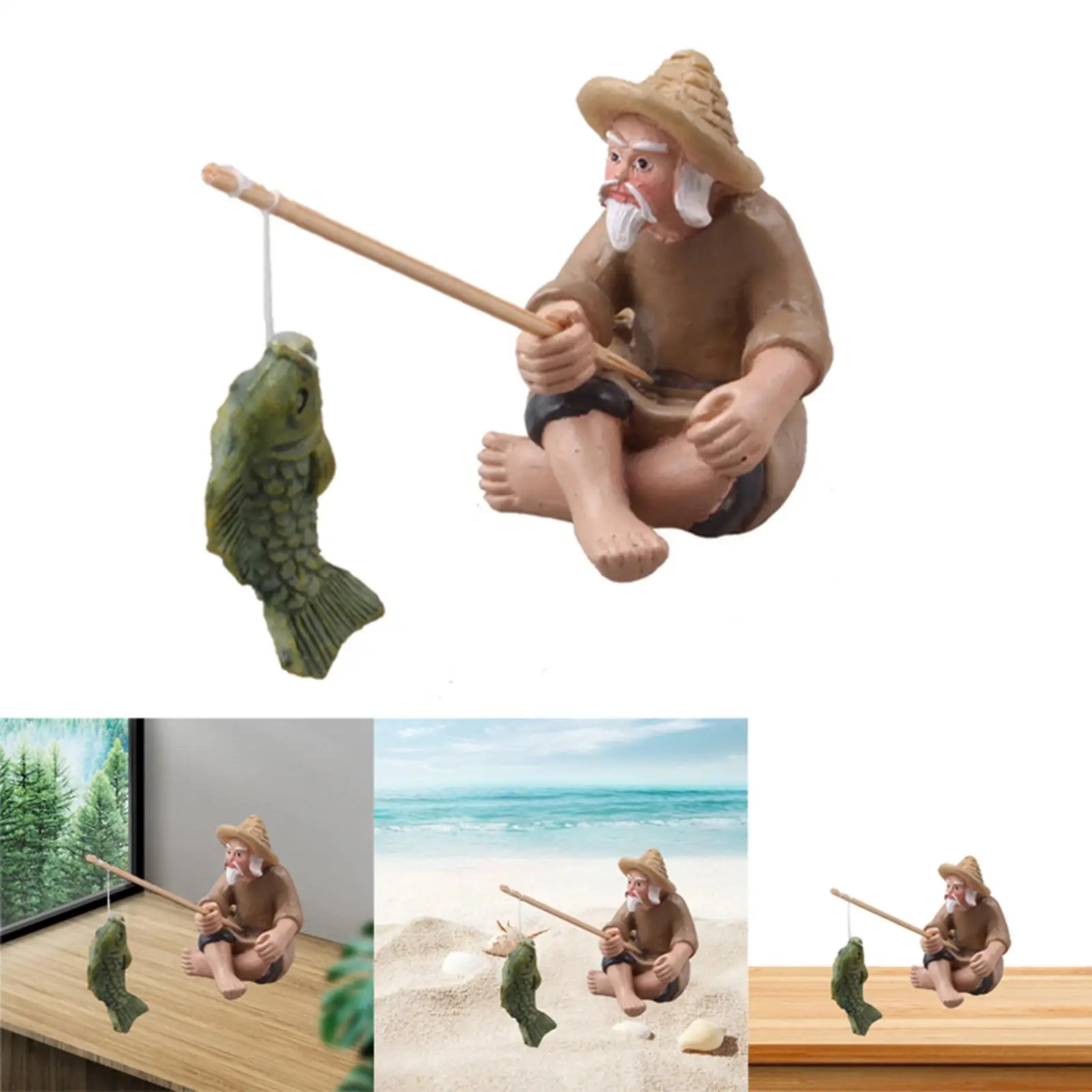 

Simulation Fisherman Figurines Miniature for Outdoor Indoor Yard Decoration