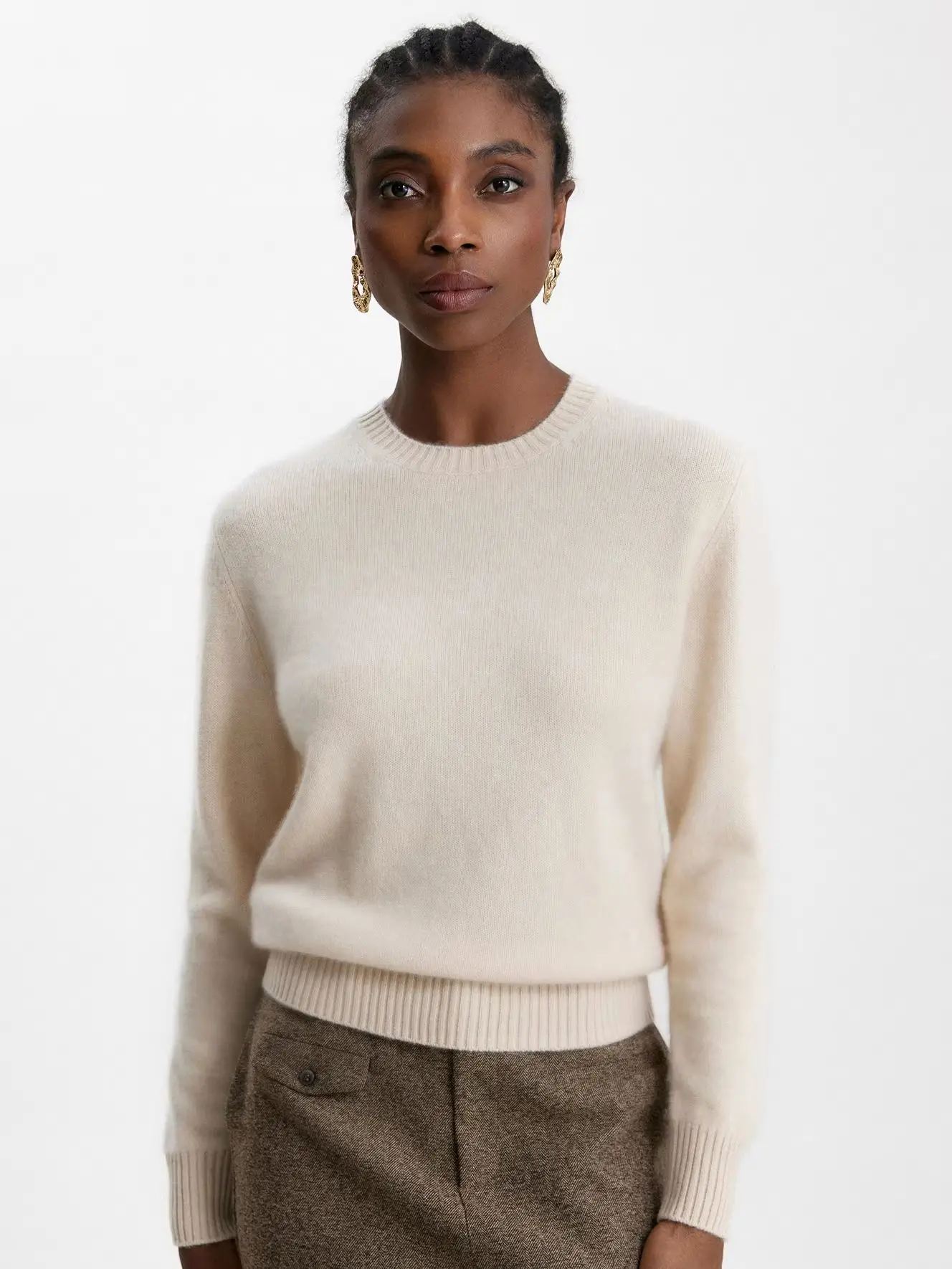 TLOML Women's 100% Baby Cashmere Sweater O-Neck Pullover Autumn Winter Basic Solid Cashmere Knitwear Soft Warm Comfy Thick Tops