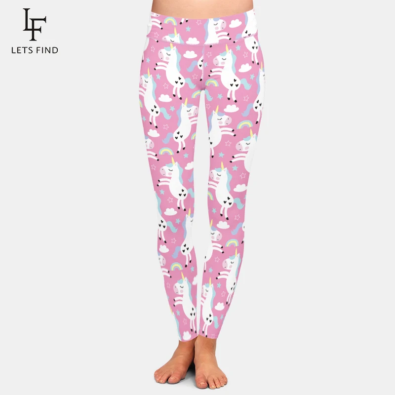 Letsfind Merk Unicorns Leggings Vrouwen Fitness Broek Hoge Taille 3d Gedrukt Regenboog En Ster Casual Leggings