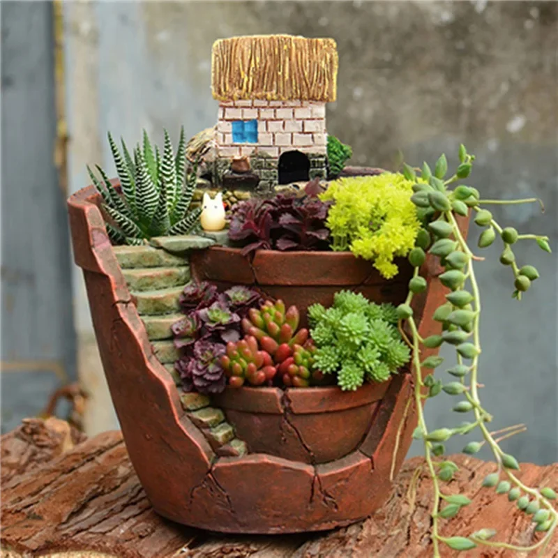 Creative Plants Pot With City Of Sky Flowerpot Combination Resin Succulent Plant Pot Flower Basket Planter Pot