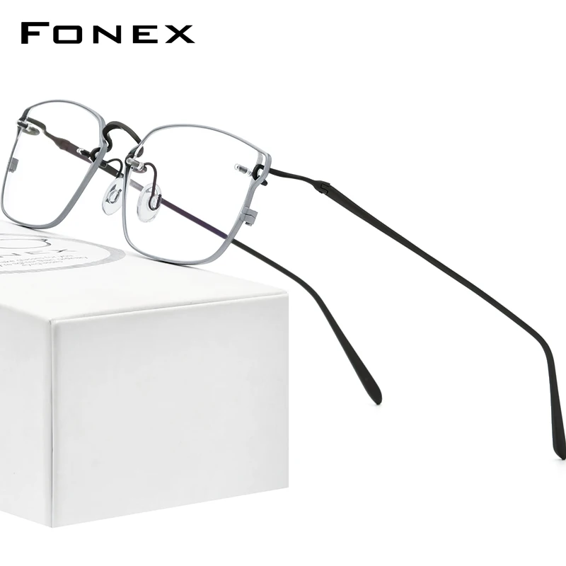 FONEX Pure Titanium Glasses Frame Men Retro Vintage Square Eyeglasses Men's Screwless Eyewear F98641