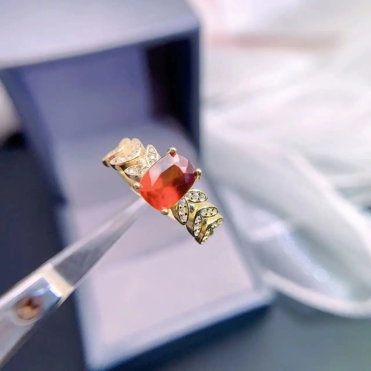 

925 Silver Fanta Garnet Ring for Daily Wear 4mm*6mm 0.5ct Natural Garnet Silver Ring 925 Silver Gemstone Jewelry Woman for Gift