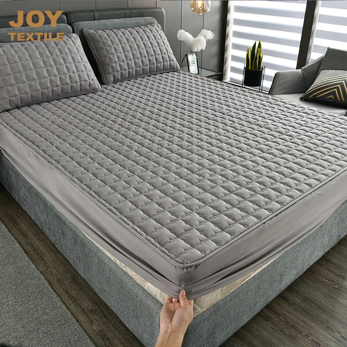 Joy Textile Mattress Cover Washable Plain Bed Covers Fitted Bed Sheet Breathable Quilted Mattress Protector with Elastic Band