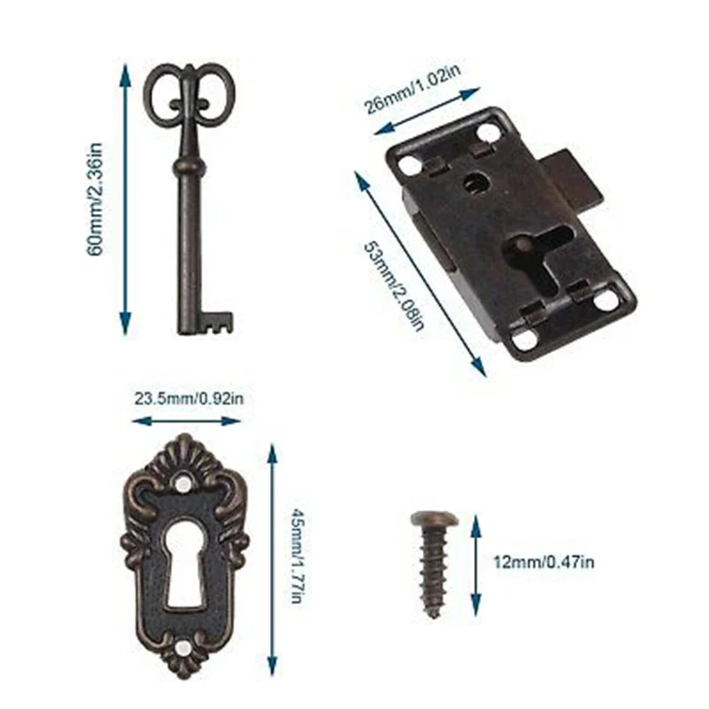 With Key Drawer Lock Parts Classical Door Furniture Jewelry Locks Matal+Zinc Alloy Antique Small Box Cabinet New