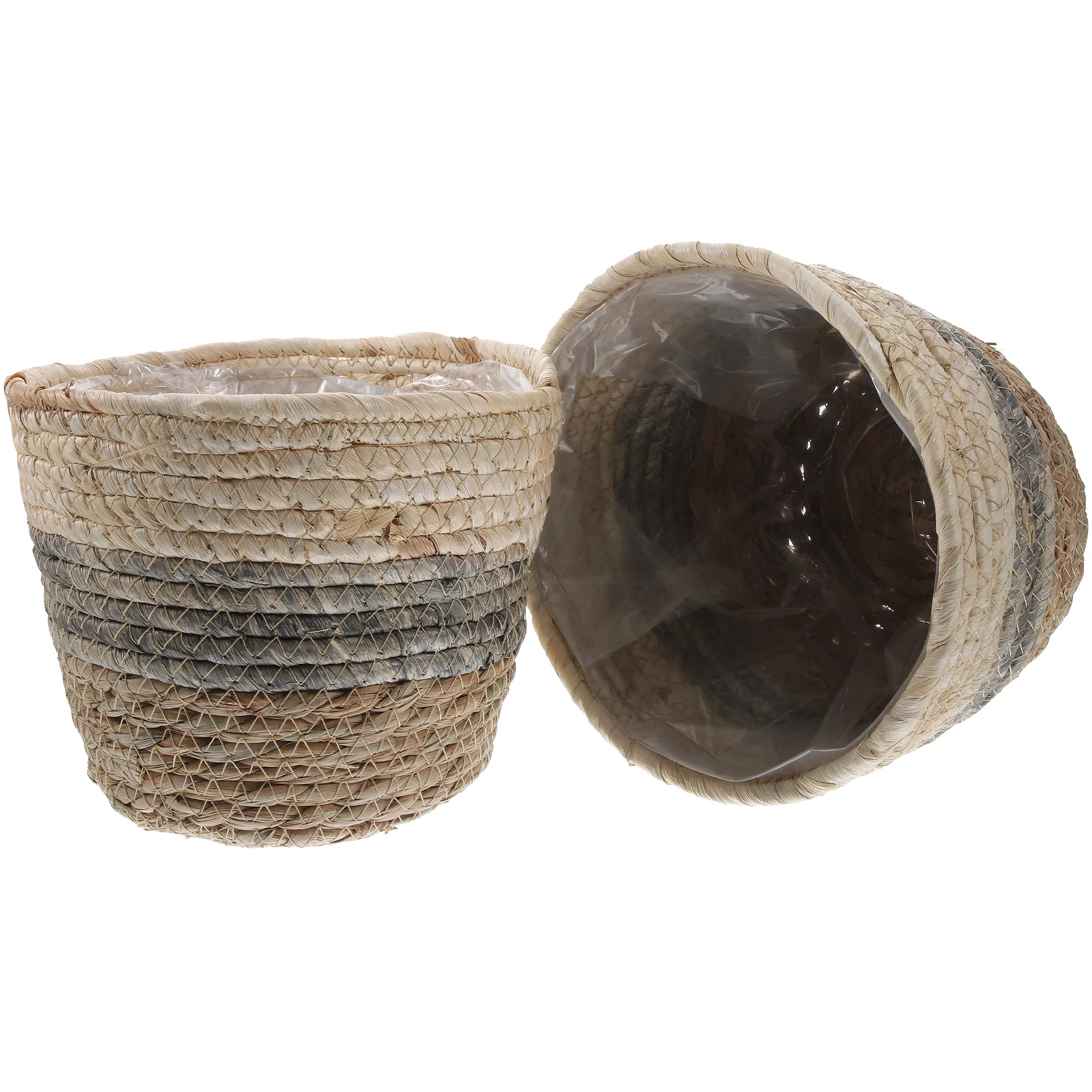 

2 Pcs Rattan Plant Baskets Woven Flower Holders Gray Cone Shape M Size 18cm Ideal for Garden Decor