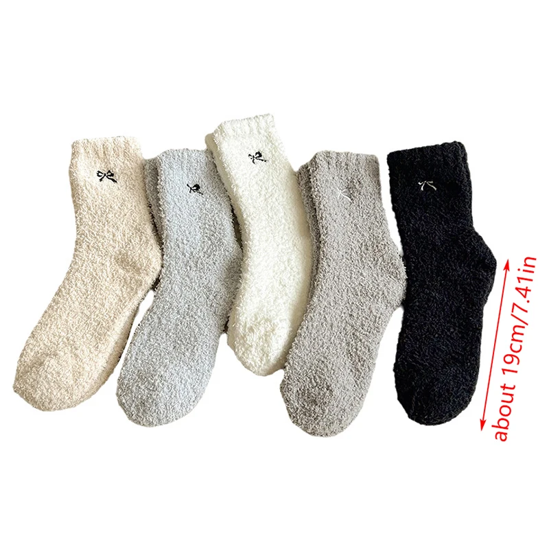 1Pair Lovely Socks For Women Kawaii Thicken Cashmere Middle Tube Socks Sweet Girls Soft Warm Outwear Floor Wear Socks