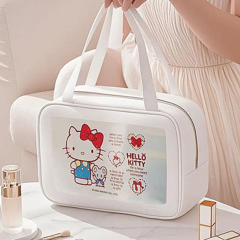 

Sanrio Portable Large Capacity Transparent Dry Wet Separation Cute Cartoon Hello Kitty Storage Handheld Makeup Bag