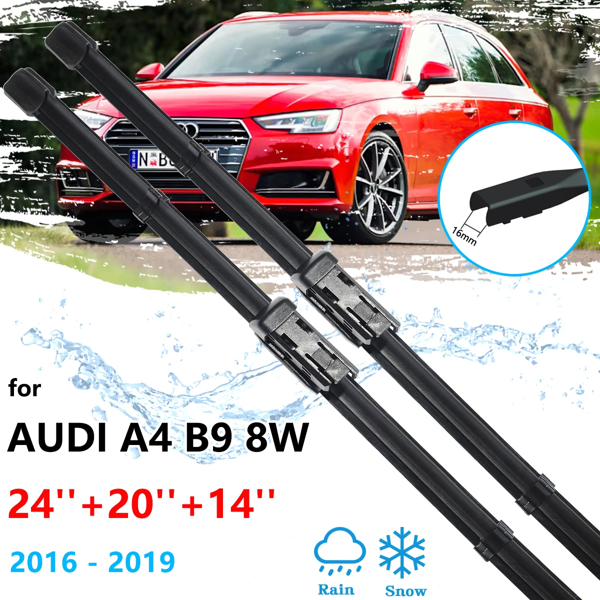 For Audi A4 B9 8W 2016 2017 2018 2019 Wagon Front Rear Wiper Blades Windshield Windscreen Brushes Cleaning Cutter Car Accessorie