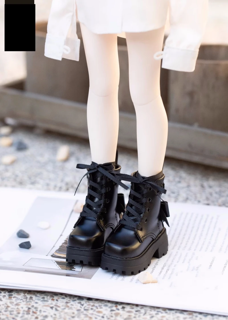 bjd Doll shoes fit into 1/4 size MSD black platform lace-up square toe boot doll accessories