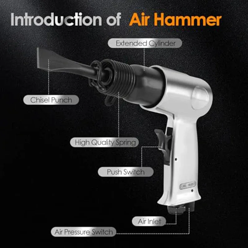 Air Hammer Semme 4500 BPM Air Chisel with 4 Piece Chisel Punch Bits Tools Industrial Handle Straight Type Pneumatic Hammer Tool