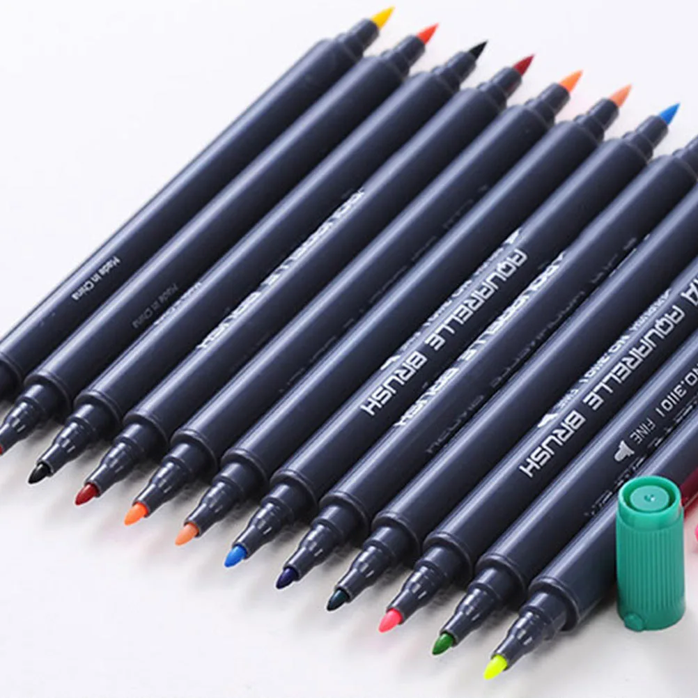 

12 Pcs Watercolor Brush Pens Double Headed Markers Coloring Drawing Supplies Kids Students Artists School Office Travel Painting