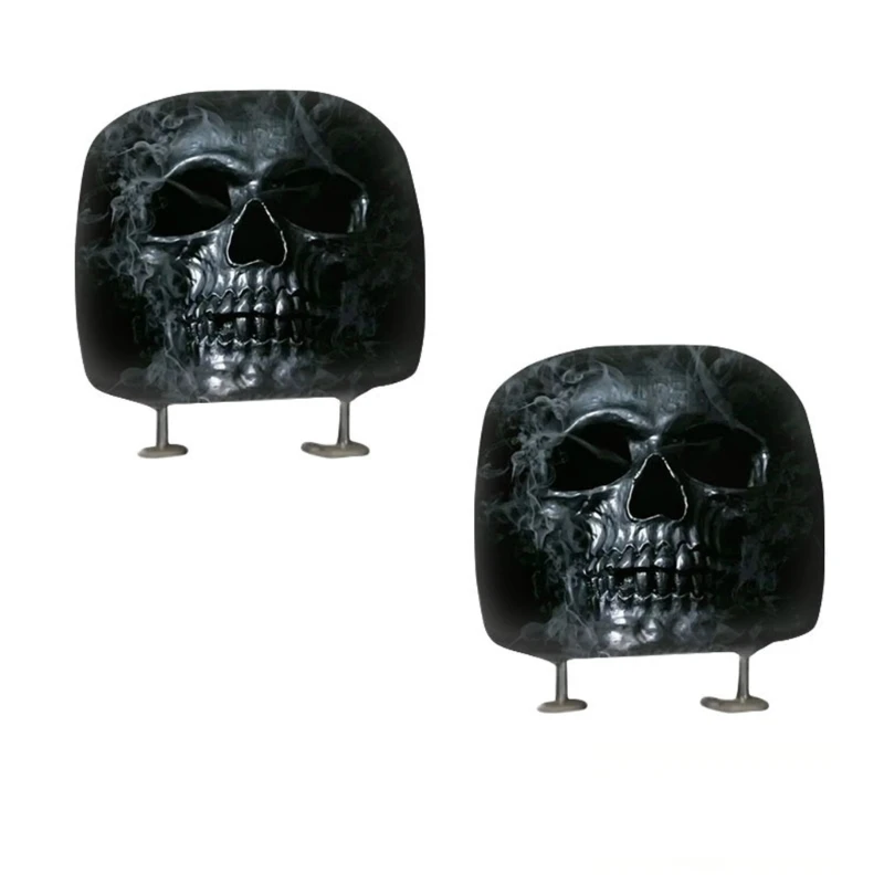 Kopfstützenbezug-Paar mit Totenkopf-Aufdruck, Auto-Kopfstützenbezüge für Vorderkabinen-Styling H8WE – Detail 1