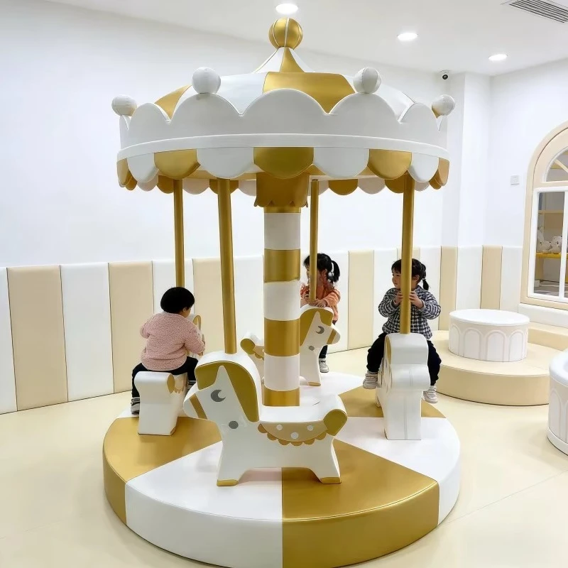 Luxury gold indoor/outdoor children's playground electric carousel animal riding toy soft carousel, suitable for cafes, parties