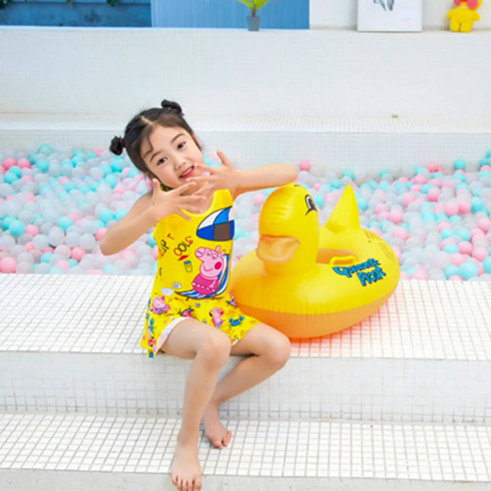 Inflatable Duck Swimming Ring with Handle Cartoon Animals Float Boat PVC Duck Shaped Swim Circles Kids Water Play Equipment