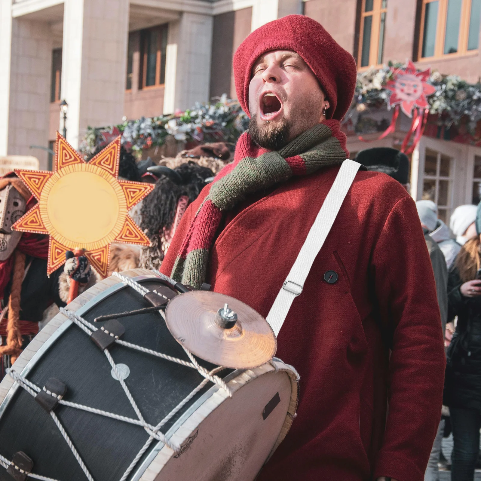 

2Pcs Marching Snare Drum Straps White Adjustable Harness Oxford Nylon Material Stable Support for Percussion Instrument Players