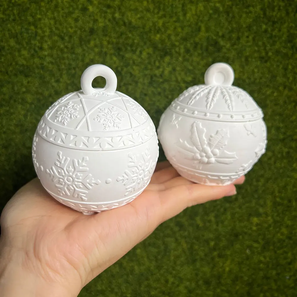 Tarro de vela de bola redonda de Navidad, molde de silicona DIY, caja de almacenamiento de bayas de nieve en relieve, Kit de moldes, artesanía de resina de yeso, decoración navideña