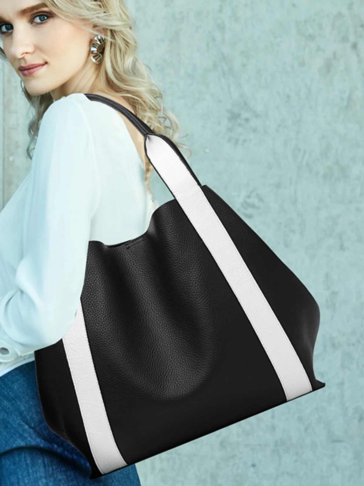 

European And American Fashion Splicing Color Contrasting Shoulder Bag, Simple, Casual, Versatile, Large Capacity Handbags Trendy