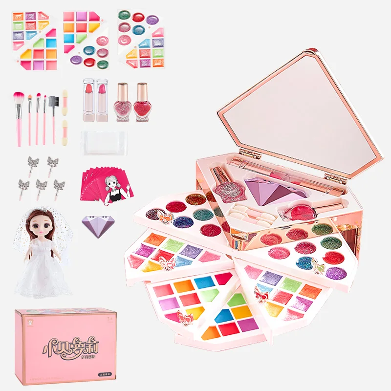 Girl Makeup Toy Kids Pretend Play Glitter Diamond Cosmetics Bag Doll Accessories Princess Set 6 Years Game For Children Gifts